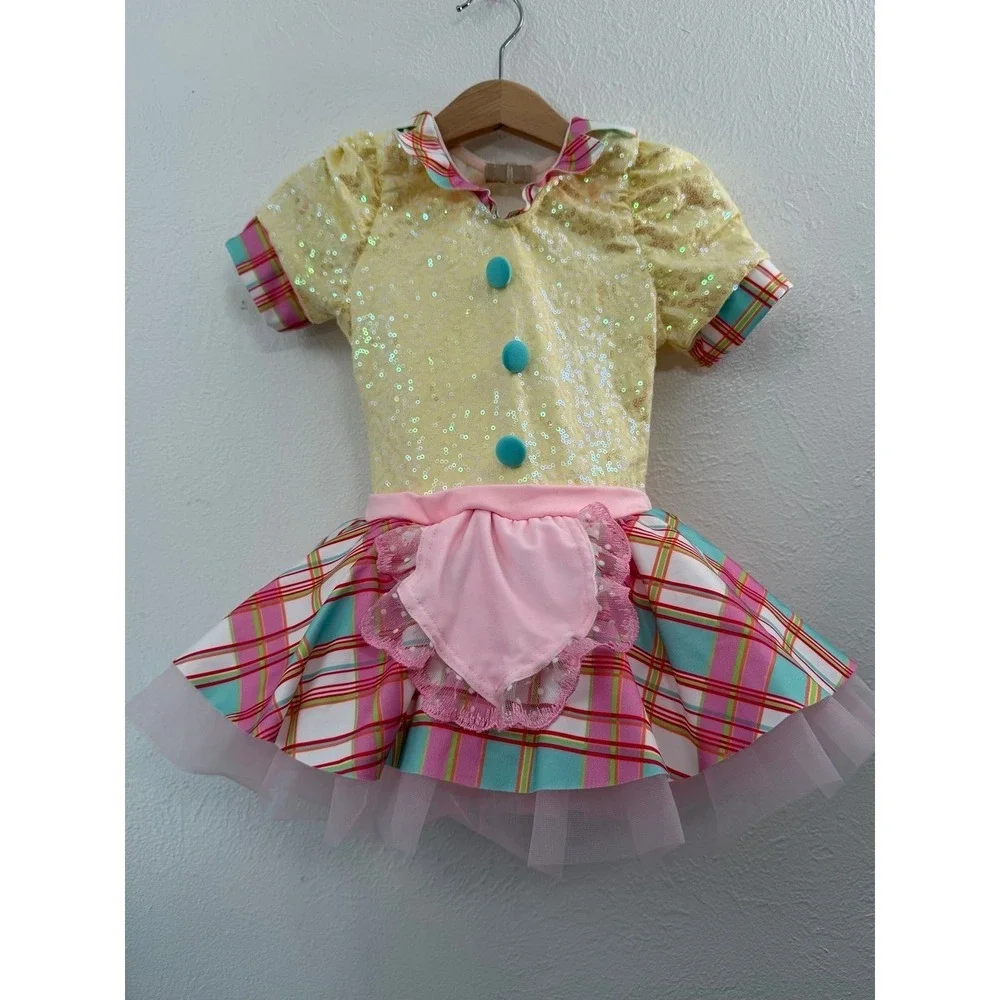 Revolution Dancewear Plaid Sequin Tutu Costume Dress SC Girls Yellow Pink